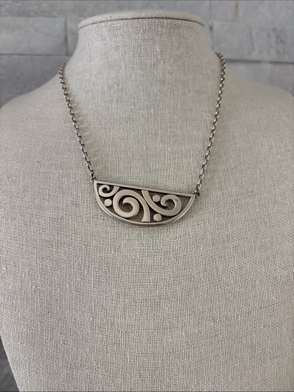 NWT Brighton Silver-Tone Scroll Half-Moon Pendant Necklace
